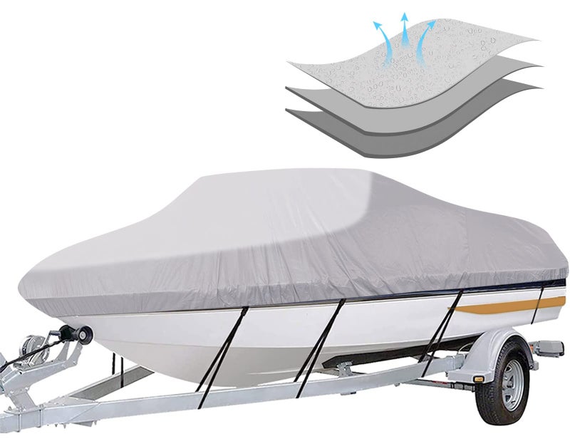 iCOVER Trailerable Boat Cover- 20'-23' Heavy Duty Waterproof Tarp Covers with Storage Bag, Fits V-Hull, Fish&Ski, Pro-Style, Fishing, Runabout, Bass Boats, up to 20ft-23ft Long X 100" Wide - Image 1